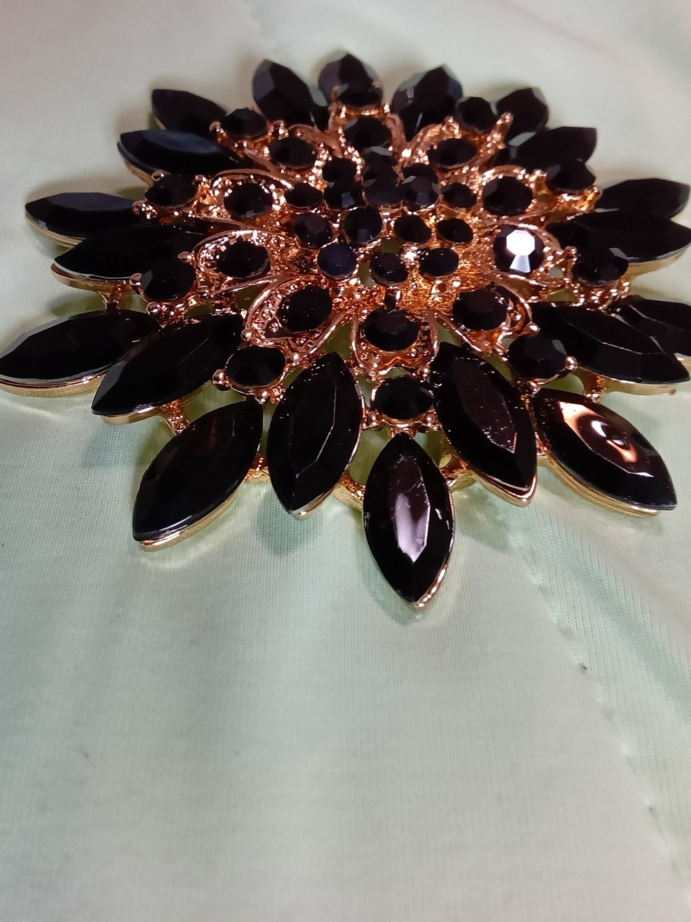 Black Crystal Floral Statement Brooch with Rose Gold Accents